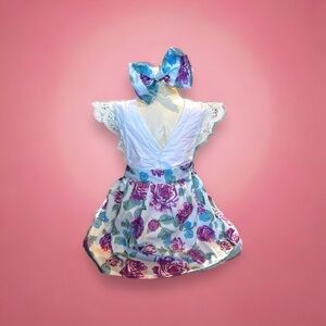 Girl high‎ low dress v neck with floral skirt and crochet accents size 24…